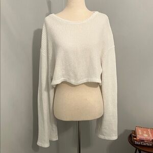 Urban Renewal White Waffle Knit Long Sleeve Top